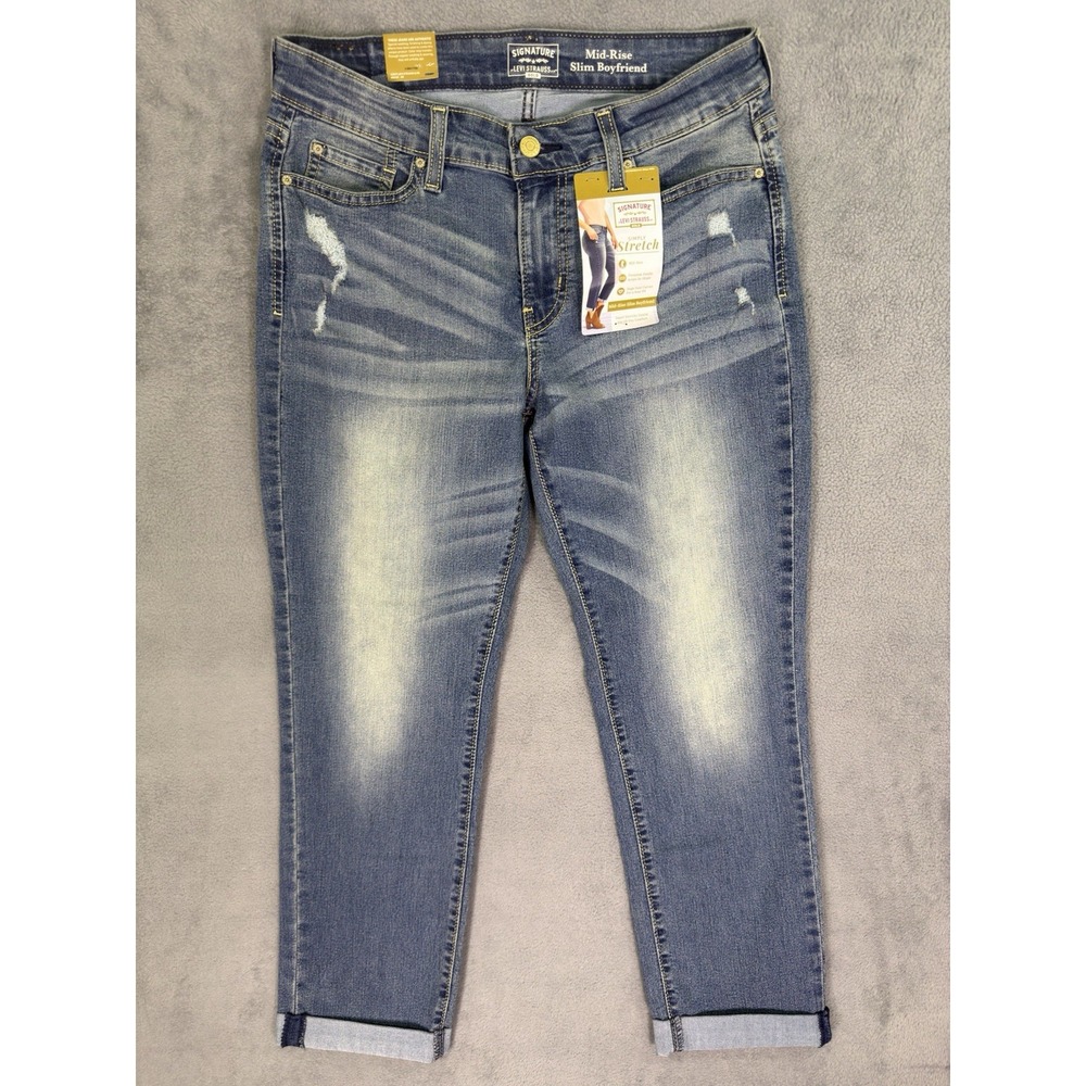 New Levi Strauss Signature Jeans Womens 8 Blue Mid Rise Slim Boyfriend Cuffed